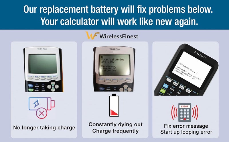 WirelessFinest TI-84 Plus CE Battery Replacement Fit Texas Instruments TI-84 Plus CE C Graphing Calculator, TI NSpire CX/CX II/CX CAS, P11P35-11-N01 & 3.7L12005SPA Battery, Fix Dead Power Issue & Error Validating OS - Image 2